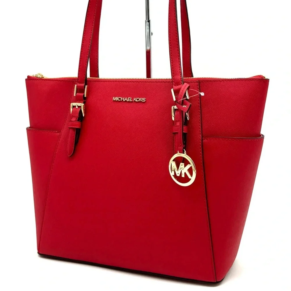 Michael Kors Large Charlotte TZ Tote Bag Bright Red - Picture 2 of 10
